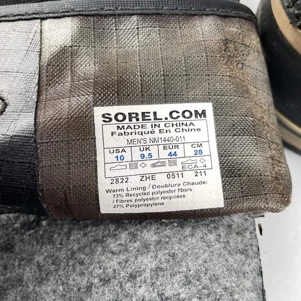 Sorel WaterProof Rain Boots Black Ripstop Lace Up Lined Duck - Mens Size 10